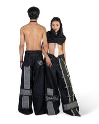 BLACK MOSAIC WIDE LEG JEANS