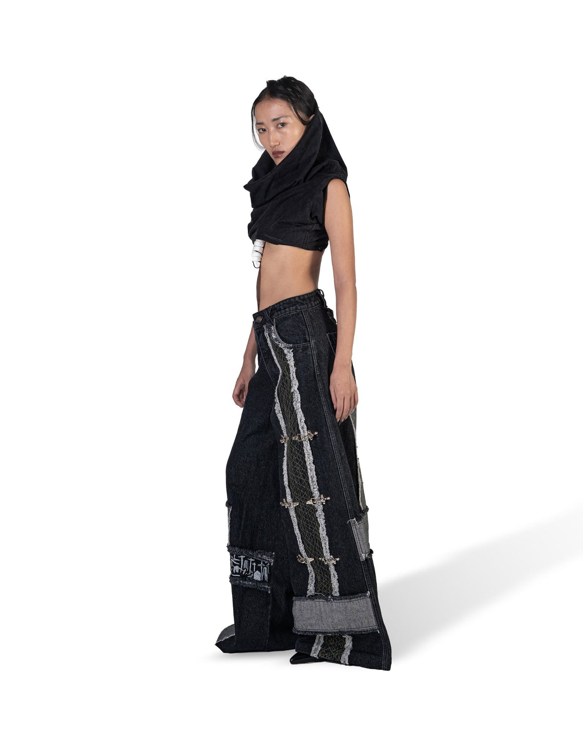 BLACK MOSAIC WIDE LEG JEANS