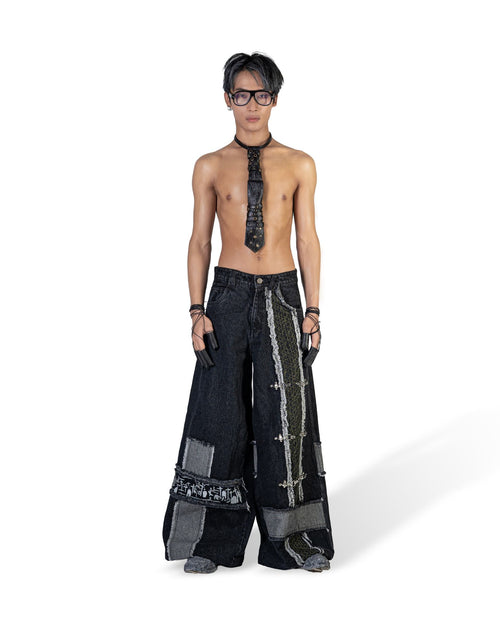 BLACK MOSAIC WIDE LEG JEANS