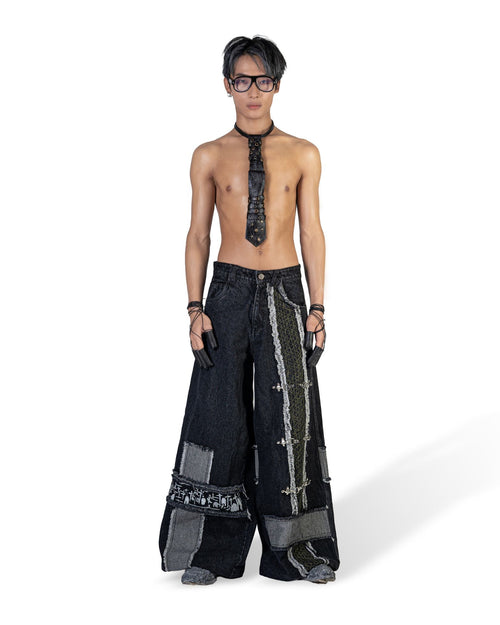 BLACK MOSAIC WIDE LEG JEANS
