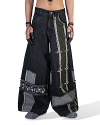 BLACK MOSAIC WIDE LEG JEANS