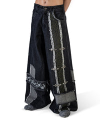BLACK MOSAIC WIDE LEG JEANS