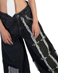 BLACK MOSAIC WIDE LEG JEANS