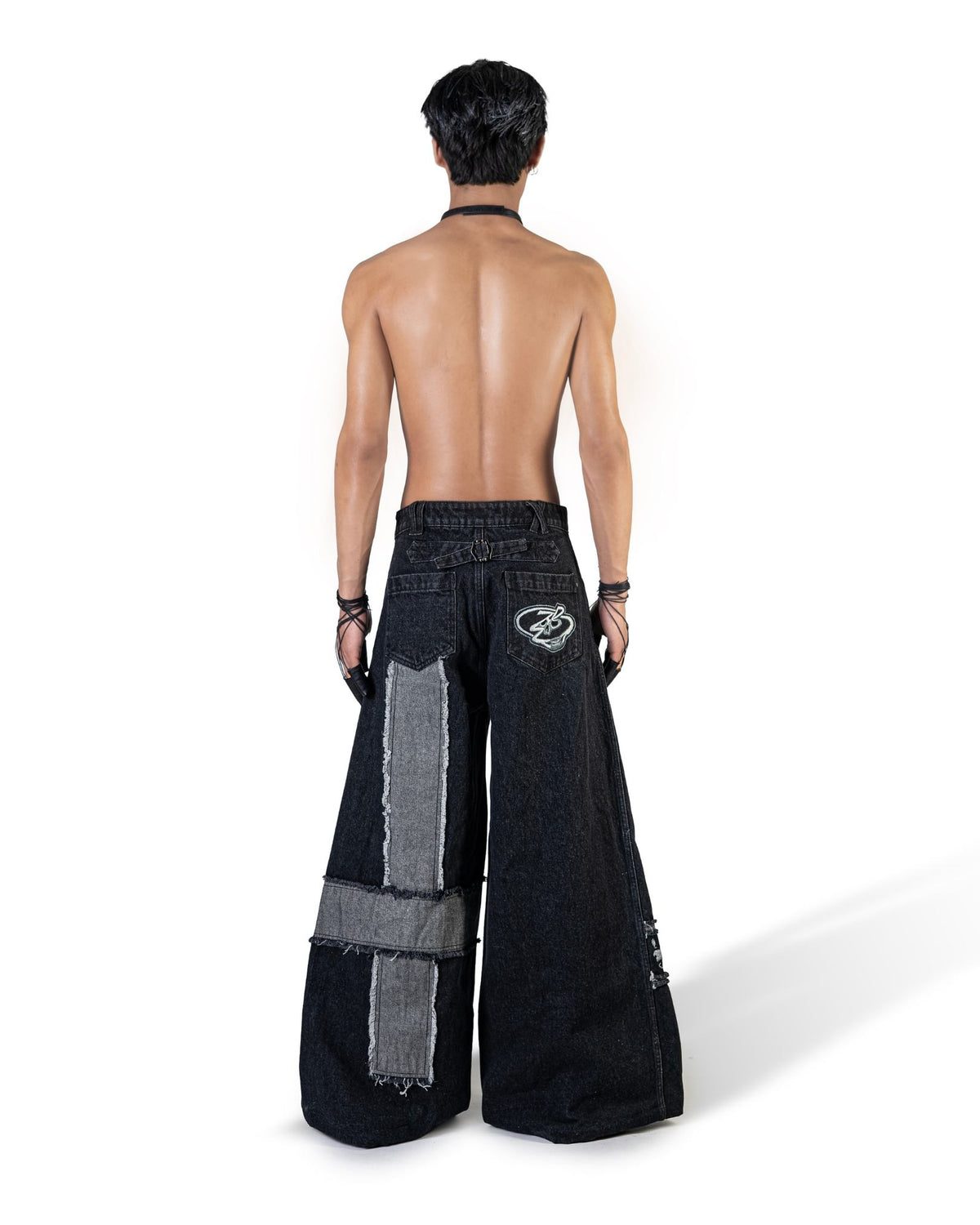 BLACK MOSAIC WIDE LEG JEANS