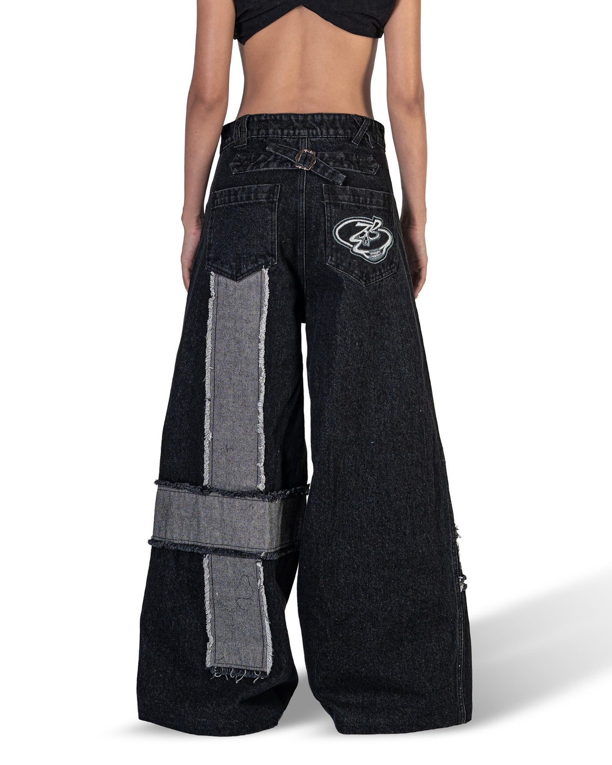 BLACK MOSAIC WIDE LEG JEANS
