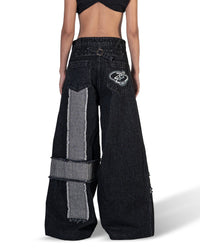 BLACK MOSAIC WIDE LEG JEANS