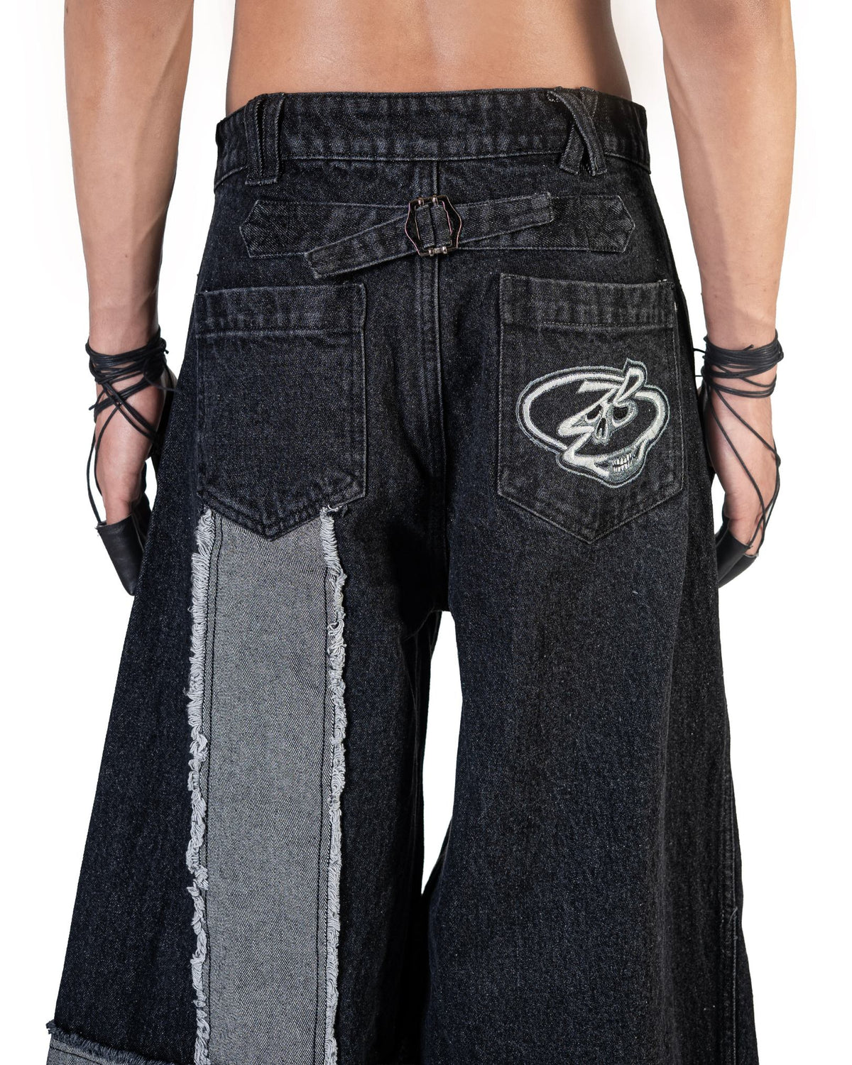 BLACK MOSAIC WIDE LEG JEANS