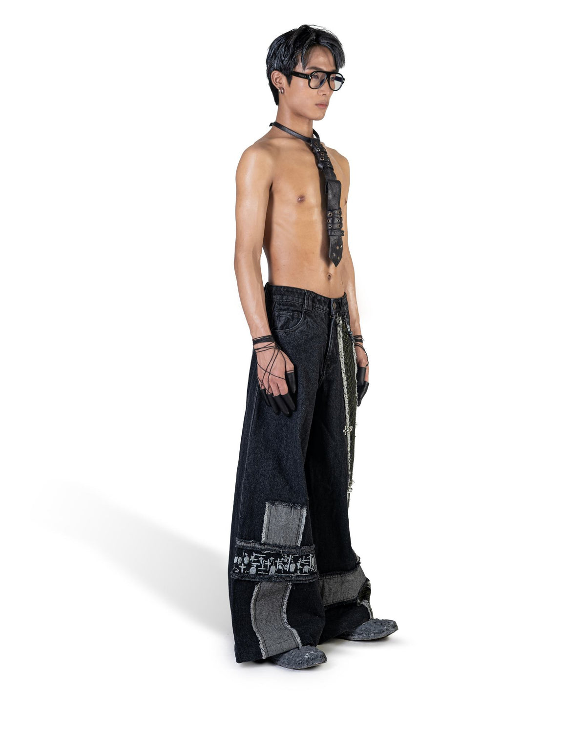 BLACK MOSAIC WIDE LEG JEANS