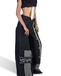 BLACK MOSAIC WIDE LEG JEANS