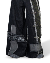 BLACK MOSAIC WIDE LEG JEANS
