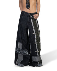 BLACK MOSAIC WIDE LEG JEANS