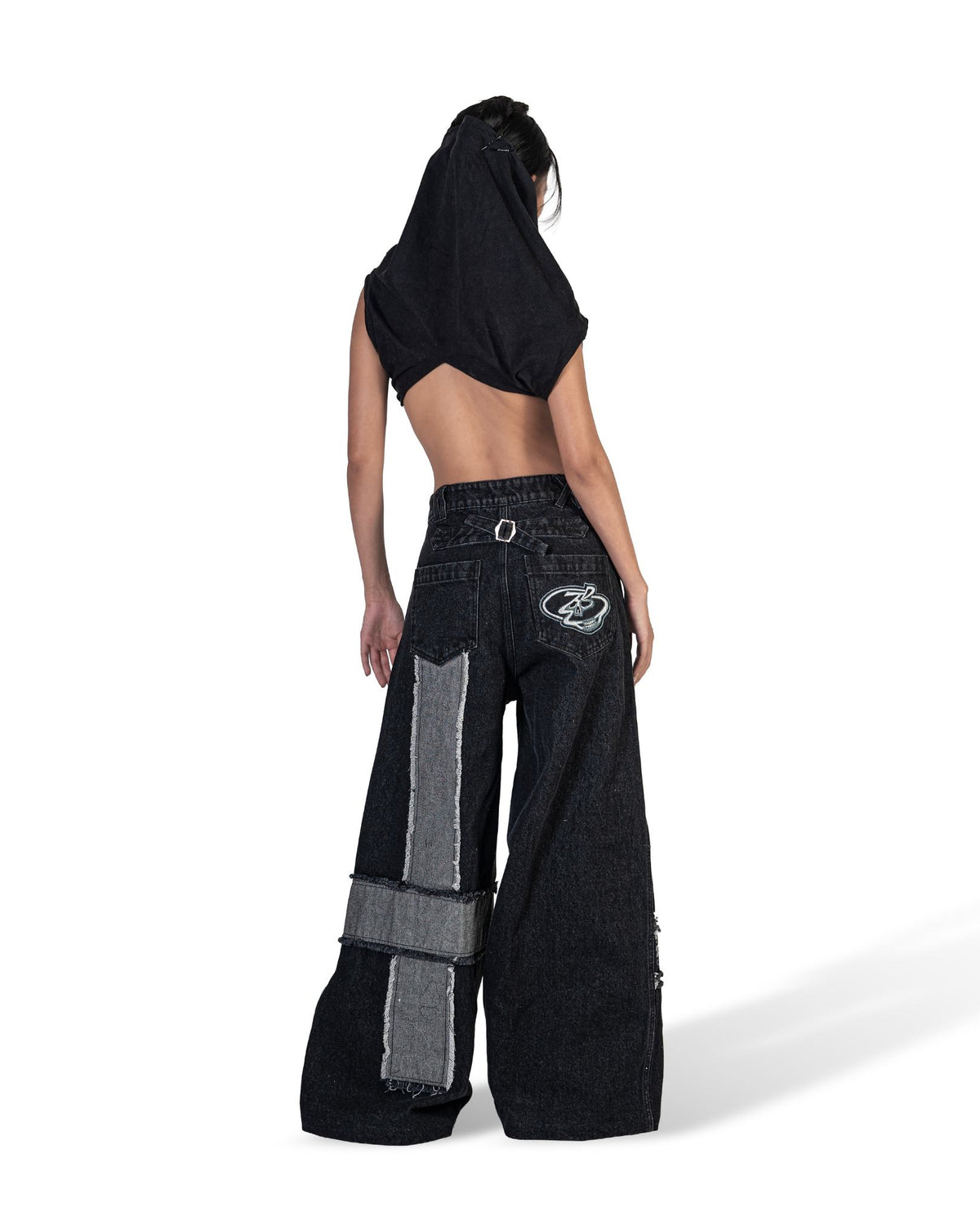 BLACK MOSAIC WIDE LEG JEANS