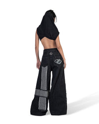 BLACK MOSAIC WIDE LEG JEANS