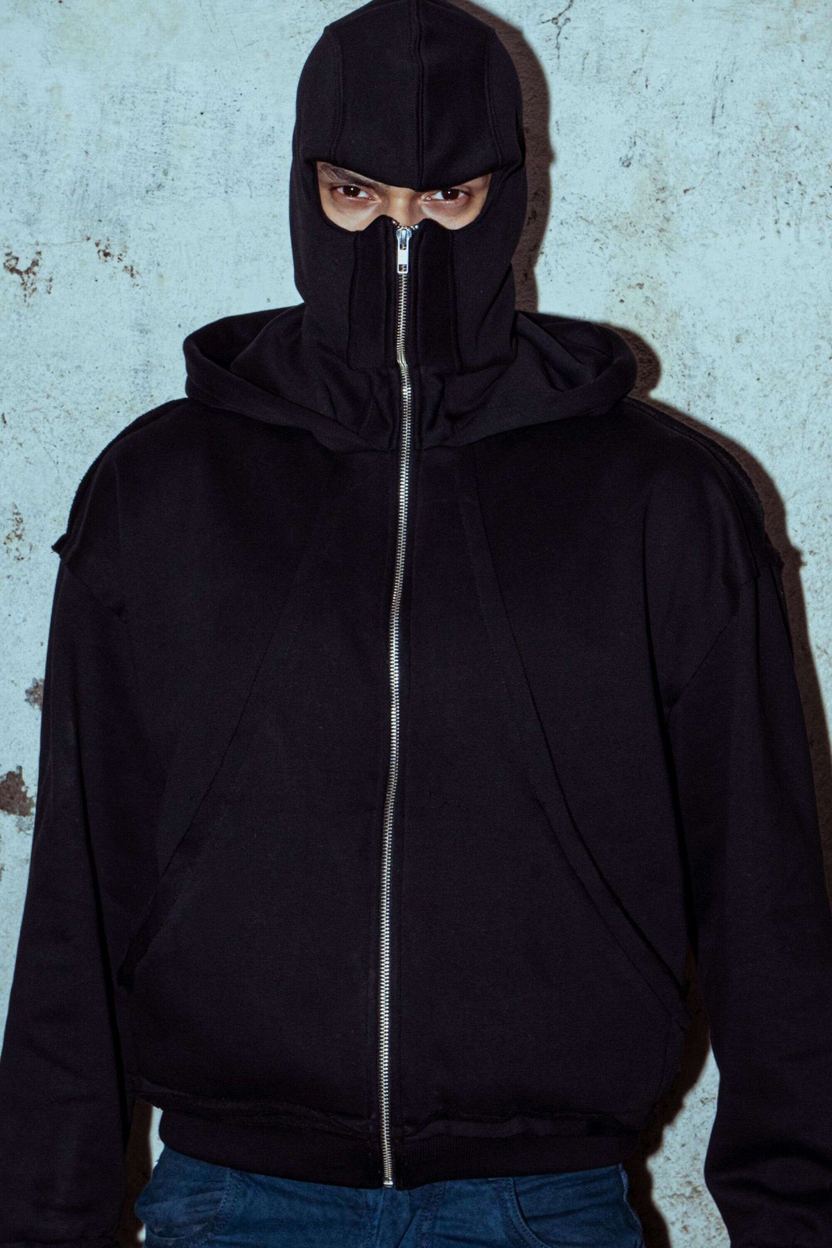 Black cotton Jacket with a relaxed fit, designed for streetwear