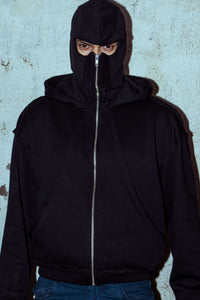 Black cotton Jacket with a relaxed fit, designed for streetwear