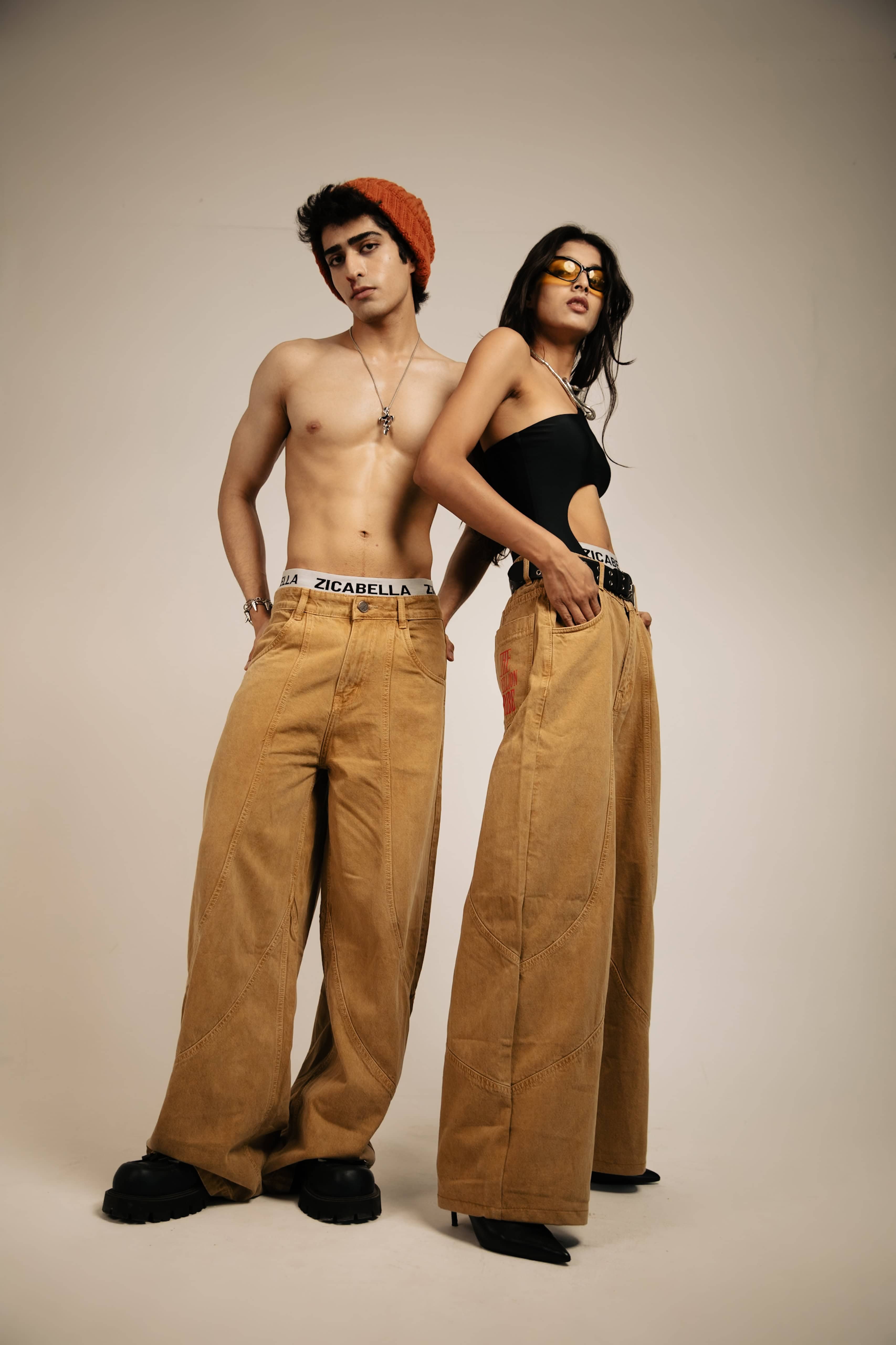 Casual fit beige cotton premium jeans, perfect for laid back streetwear fashion