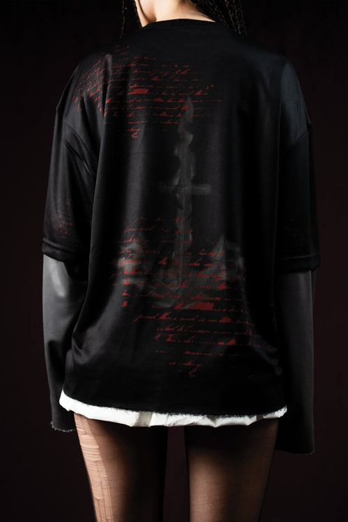 Black Bloodzic jersey back graphic with distressed red artwork and cross detail.
