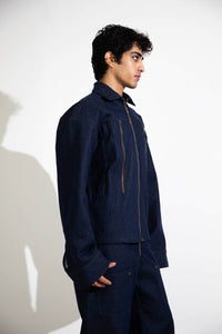 Blue denim set , wide leg pants and jacket for streetwear look