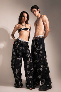 Urban style heavyweight black denim cargo pants made for modern streetwear outfits