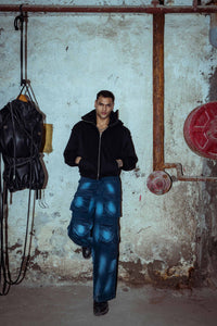 Sleek designer black cotton jacket with a casual fit, offering a modern premium appeal
