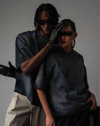 DRYXEN oversized streetwear t-shirt styled with futuristic fashion accessories