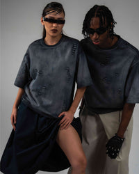 Unisex oversized acid wash black t-shirt styled for street fashion