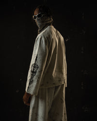Back view of a gothic full sleeve t-shirt featuring a relaxed darkwear silhouette