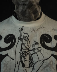 Detailed gothic illustration artwork featured on a heavyweight oversized full sleeve t-shirt