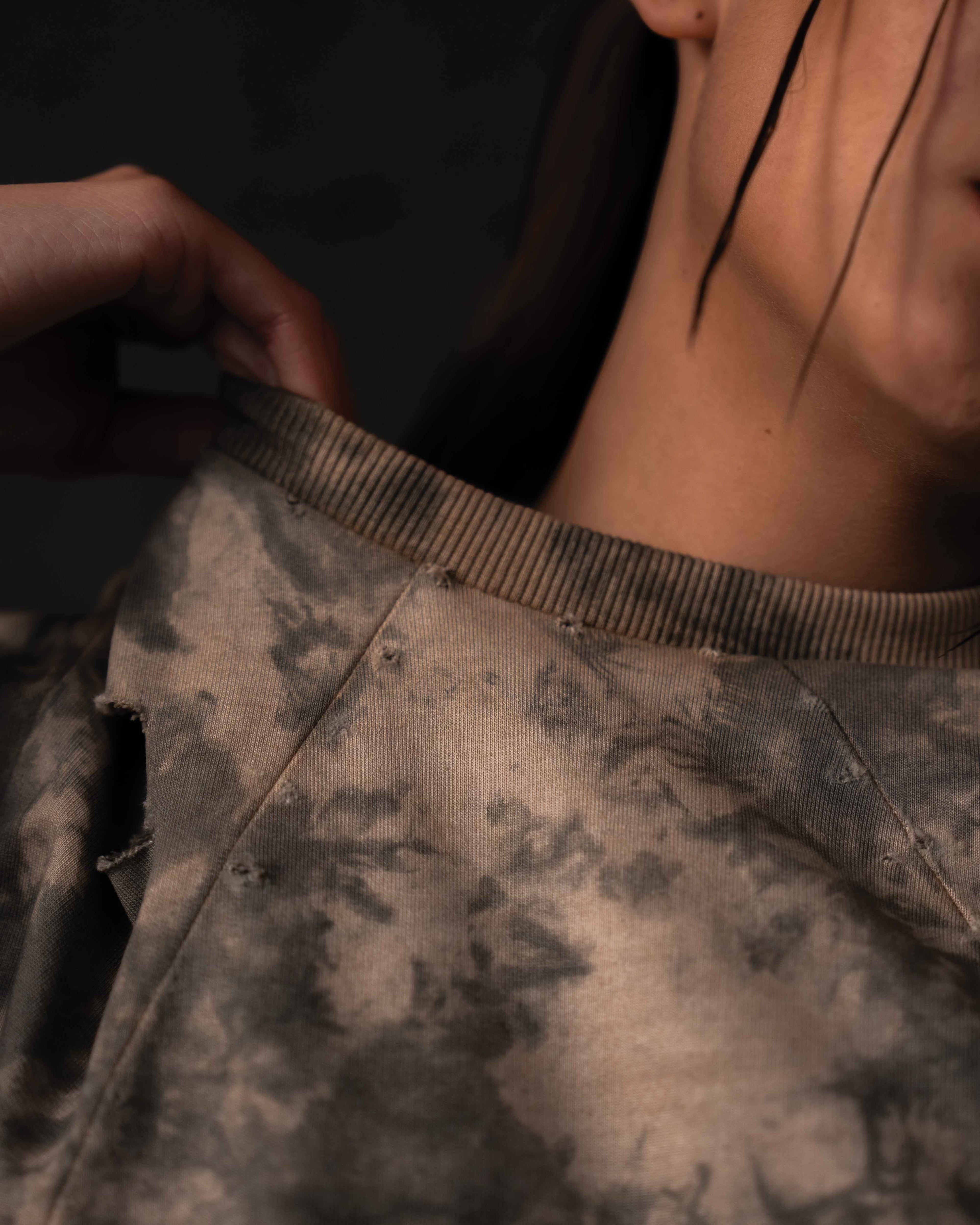 Rib knit collar detail of GRAINDUST RAW TEE premium oversized acid wash t shirt
