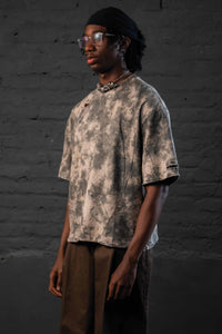 Model wearing GRAINDUST RAW TEE heavyweight oversized drop shoulder streetwear t shirt