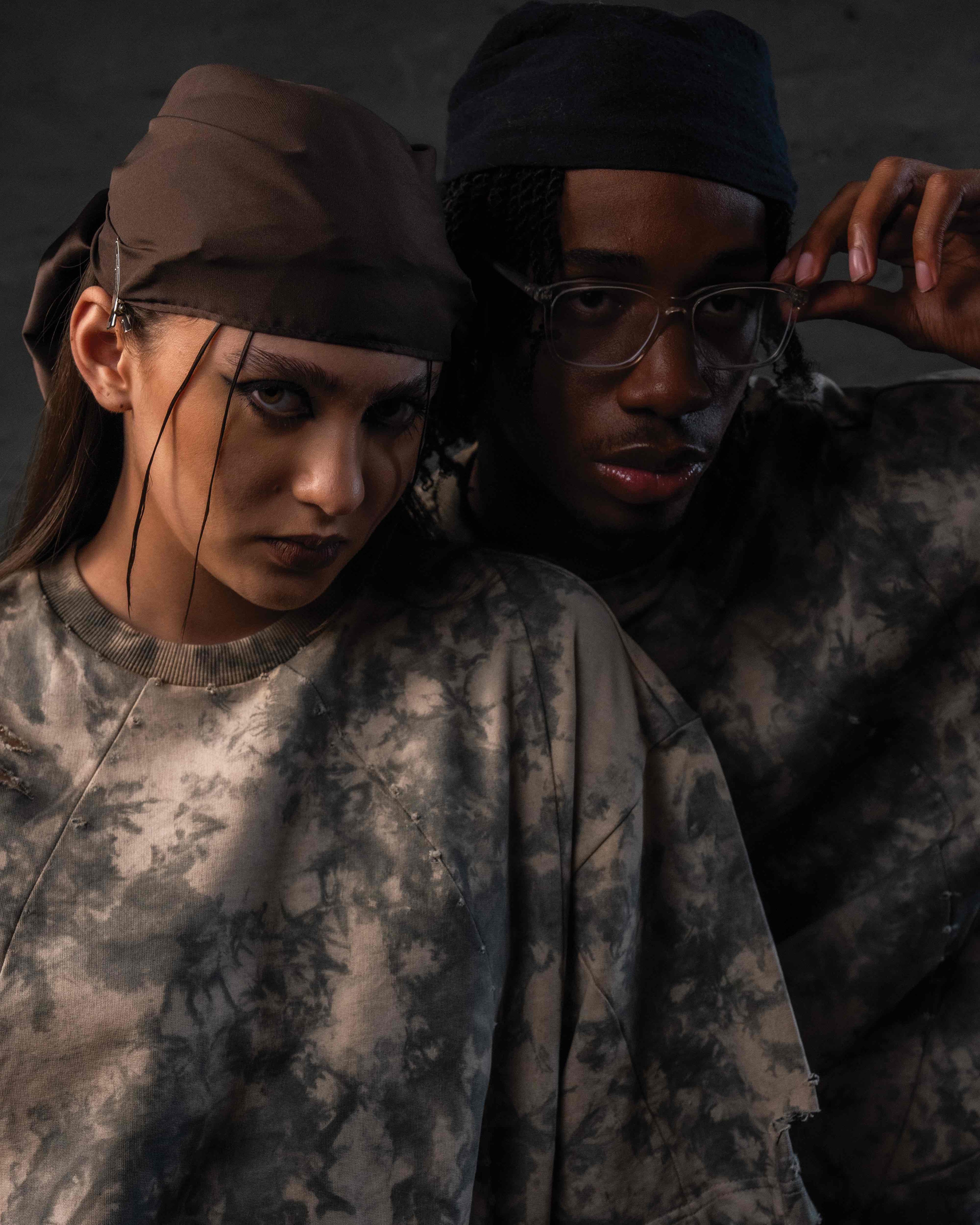 Editorial styling featuring GRAINDUST RAW TEE oversized unisex streetwear t shirt