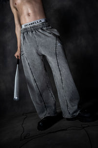 Full body street style look featuring grey baggy lower with contemporary urban fashion vibe