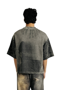 Men’s oversized black acid wash t-shirt, fashionable streetwear look, trendy and bold style