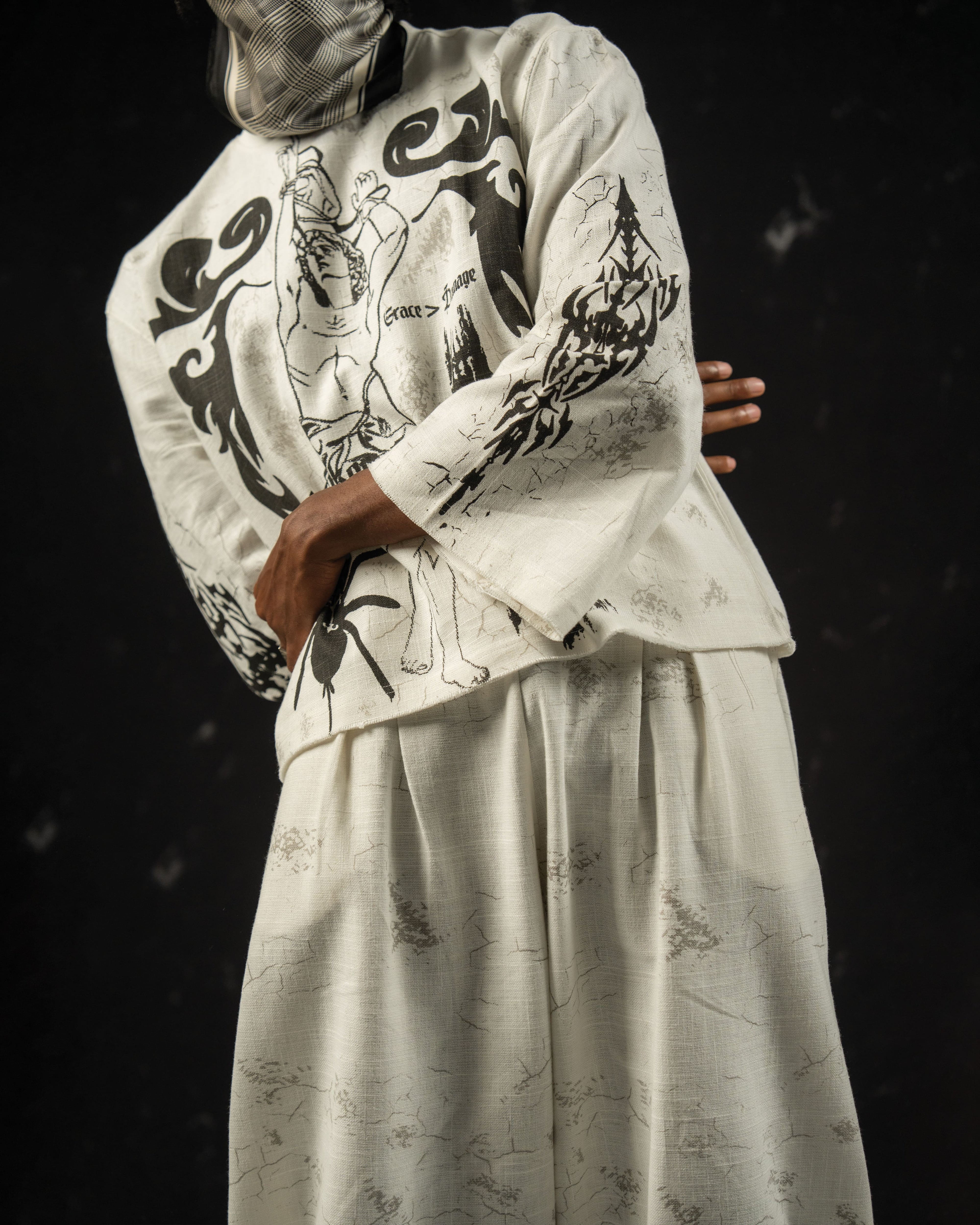 Relaxed fit darkwear wide-leg pants styled with a modern streetwear full sleeve t-shirt
