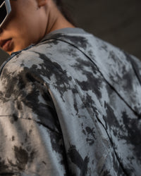 Premium shoulder seam construction on luxury oversized streetwear t-shirt