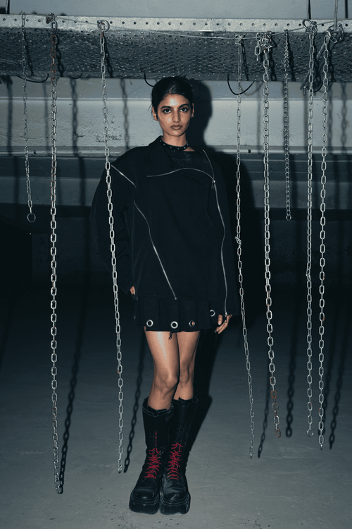 Relaxed-fit black shirt made from eco-friendly banana crepe fabric, designed for casual