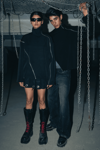Shirt made of eco-friendly banana crepe fabric in black, featuring a relaxed oversized fit with a bold, modern streetwear look