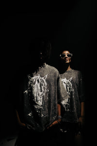 240 gsm charcoal black grunge graphic t-shirt in oversized fit, designed for modern streetwear looks