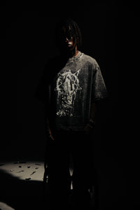 premium charcoal black underground graphic t-shirt crafted in soft cotton with oversized fit