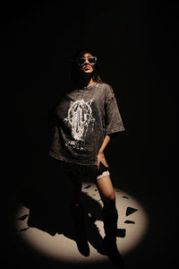 Dark washed grunge style cotton t-shirt made for oversized urban streetwear outfits