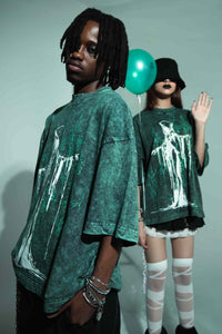 Heavyweight green cotton streetwear t shirt with bold graphic print