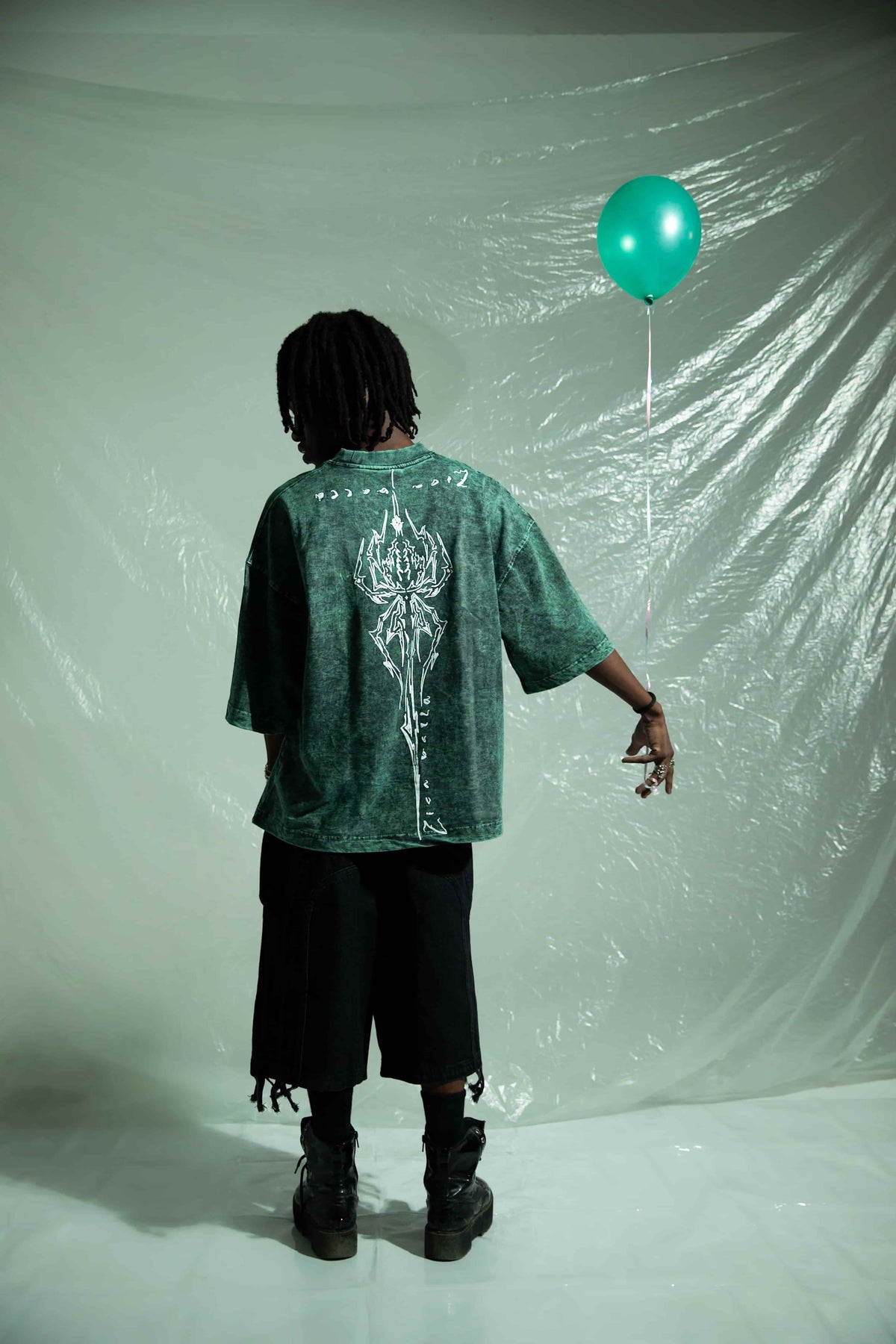 Premium green cotton streetwear t shirt with oversized graphic design