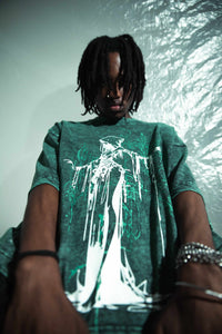 Statement graphic green cotton streetwear t shirt for bold styling