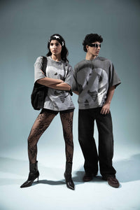 Oversized grey graphic t-shirt with bold "Graphic Soul" design, crafted for modern streetwear lovers
