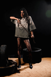 Full body fit of Zica Bella zb gangster oversized grey T-shirt for men showing relaxed streetwear silhouette