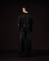 Zica Bella Bloodzic Jersey 01 black oversized streetwear jersey with red graphic back print worn by male model full rear view