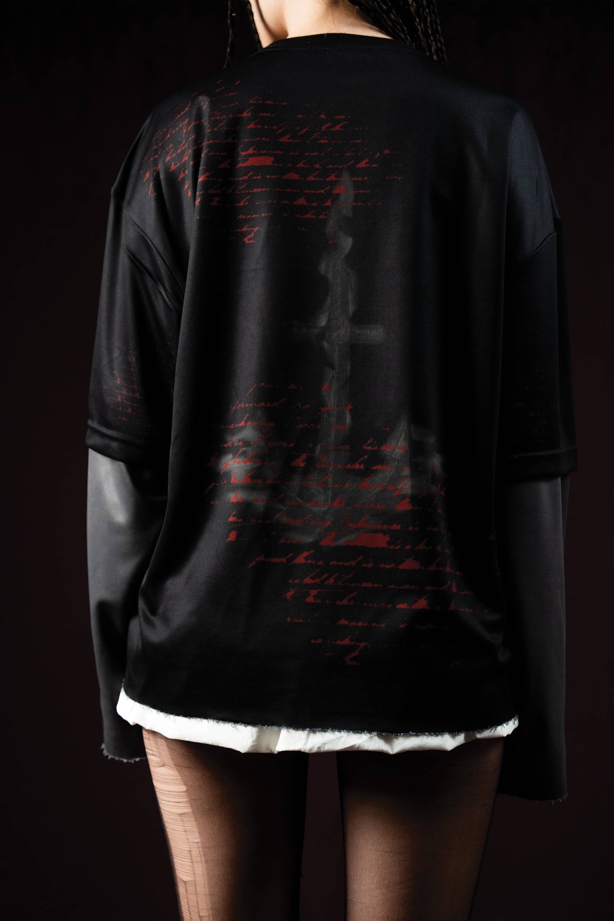 Zica Bella Bloodzic Jersey 01 black oversized streetwear jersey with red distorted text graphic back view detail