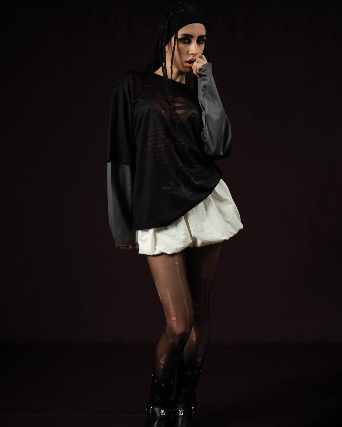 Zica Bella Bloodzic Jersey 01 black oversized streetwear jersey with red graphic worn by female model full outfit look