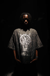 100% Cotton T-Shirt in Black, featuring a bold, artistic graphic design. Oversized fit for a modern streetwear aesthetic by zica bella