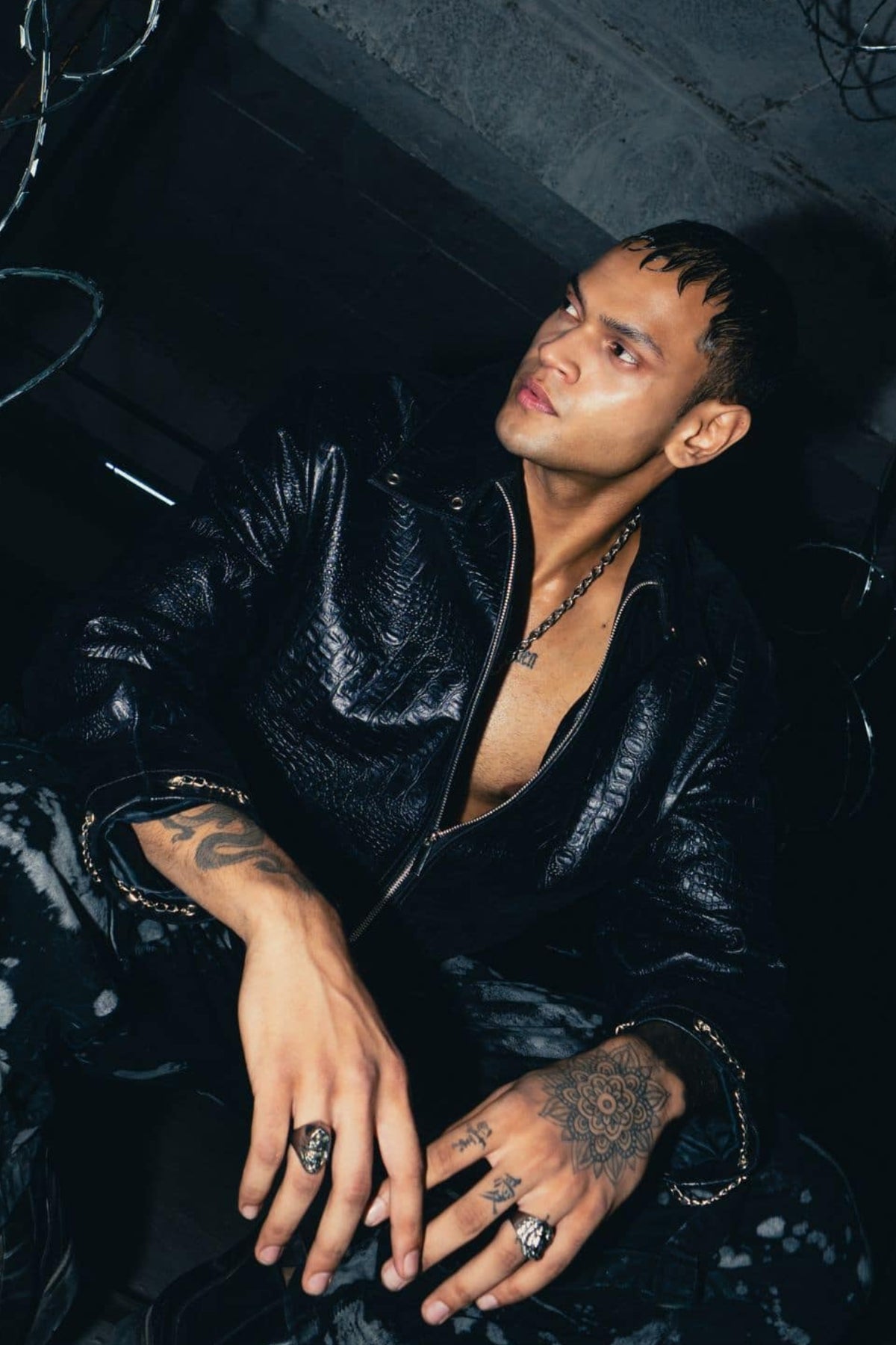 Relaxed oversized black croc leather jacket, ideal for layering and adding a premium touch to your wardrobe by zica bella
